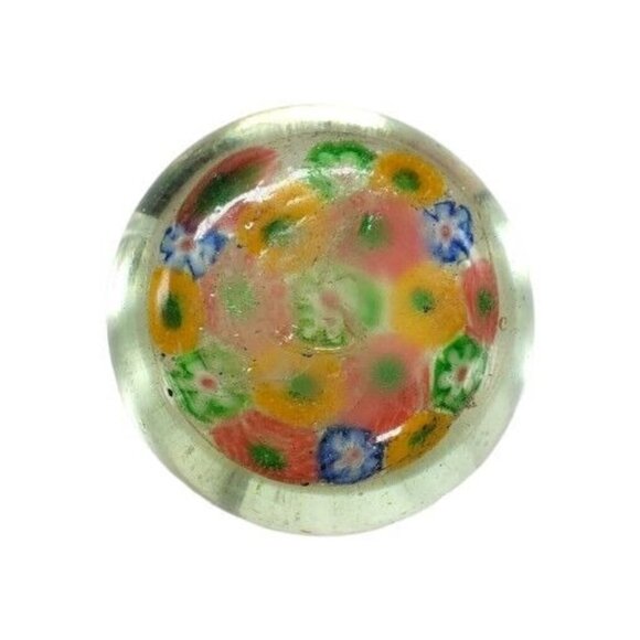 Vintage Art Glass Millefiore Paperwight Retro Flower Orange Yellow Green Blue 2" - Picture 10 of 14